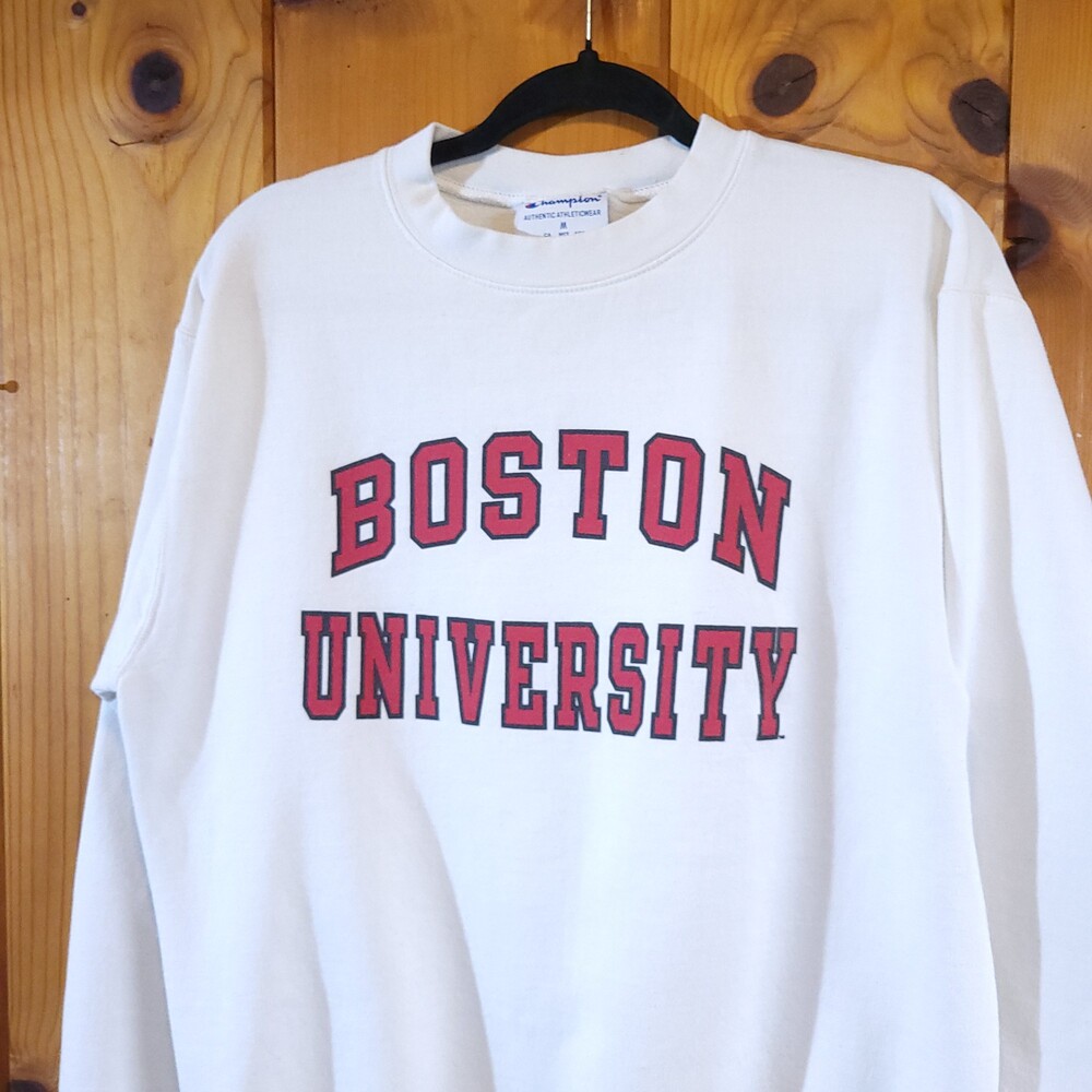Champion Boston medium University Crewneck Sweatshirt Medium White Cotton Blend